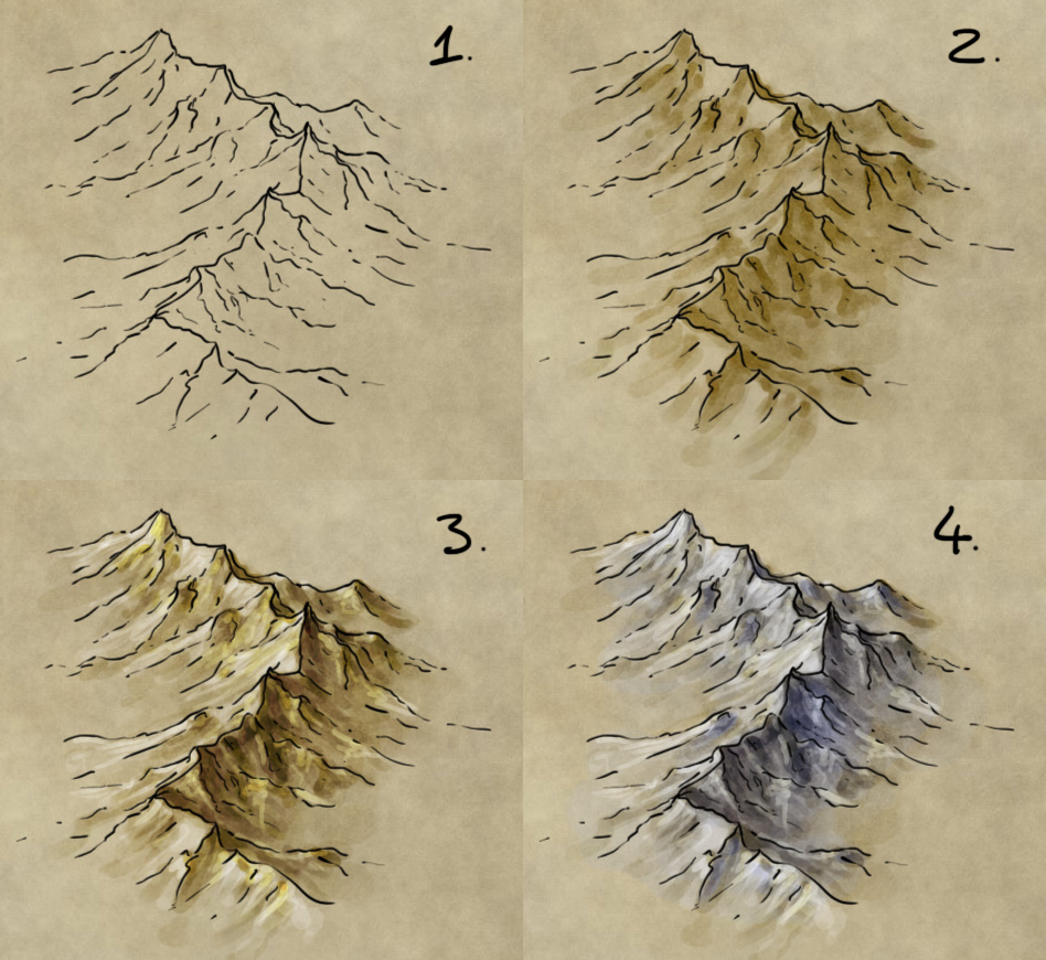 How to draw, shade, and colour a mountain range Fantastic Maps